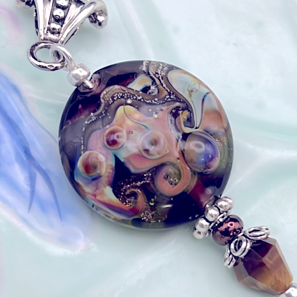 STERLING SILVER PENDANT RAKU LAMPWORK ARTISAN TIGEREYE